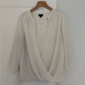 J Jill women’s ivory long sleeve draped wrap blouse shirt top size large